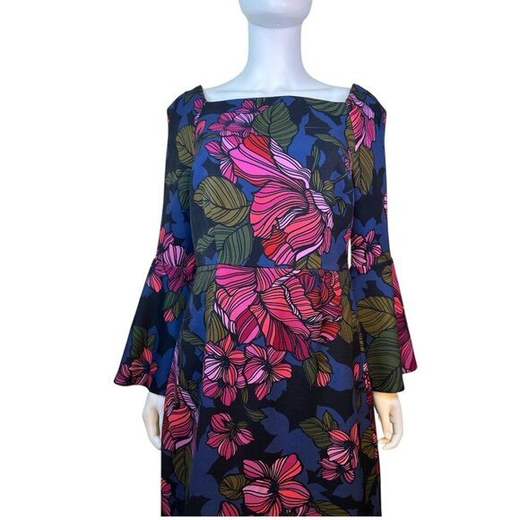 Trina Turk Miley Bell Sleeve Sheath Dress Womens Sz 8 Cocktail Party Floral EUC - Picture 3 of 6